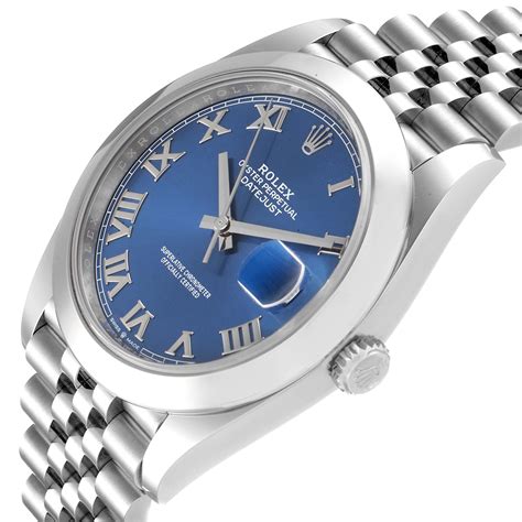 rolex datejust 41 blue dial roman numerals|rolex datejust 41mm price.